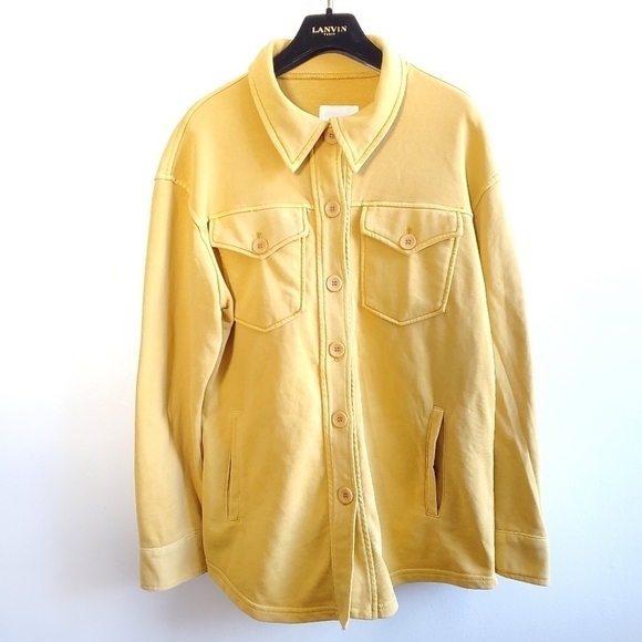 New AVEC LES FILLES French Terry Pigment Dyed Mustard Cotton Blend Shacket Sz M - Picture 9 of 13
